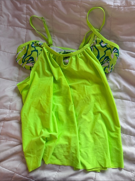 Temu Other - Neon Lime Camisole Swim Tank Patterned Cups